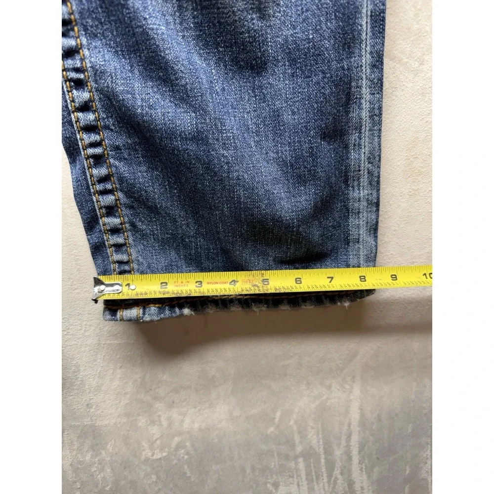 True Religion Ricky Jeans Men's 33 Blue Distressed Straight Flap Big T MJA859M6